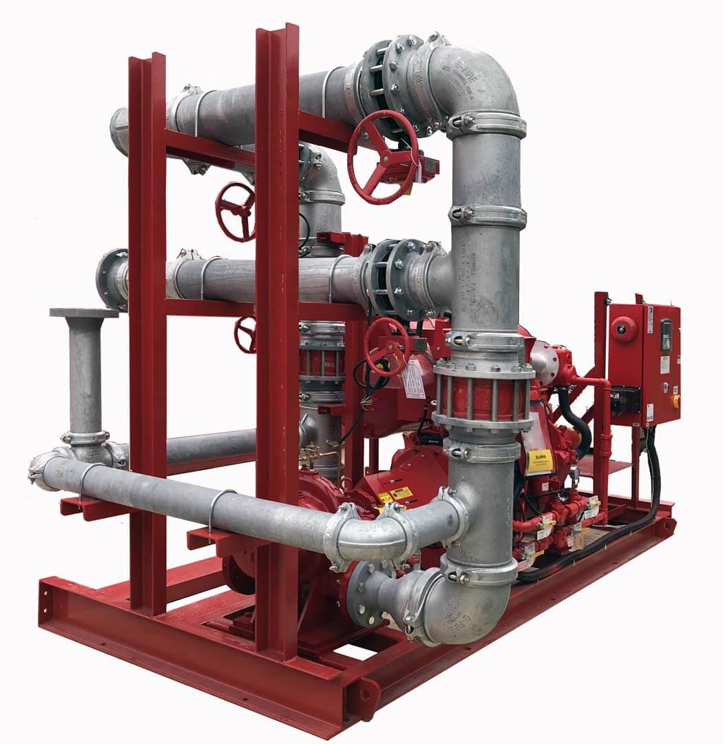 Fire Water Pumps Skids Skid assembly on frame with pipe, valves ...