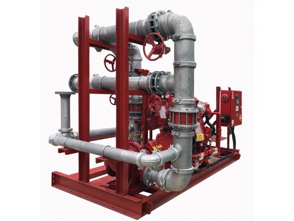 Fire Water Pumps Skids Skid assembly on frame with pipe, valves, electricity
